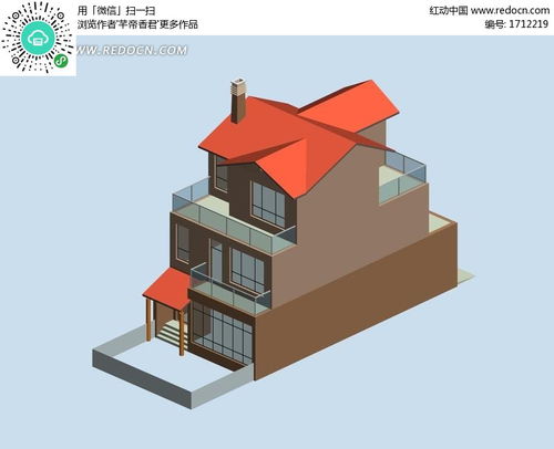 独栋三层别墅3D模型设计3dmax素材免费下载 红动网